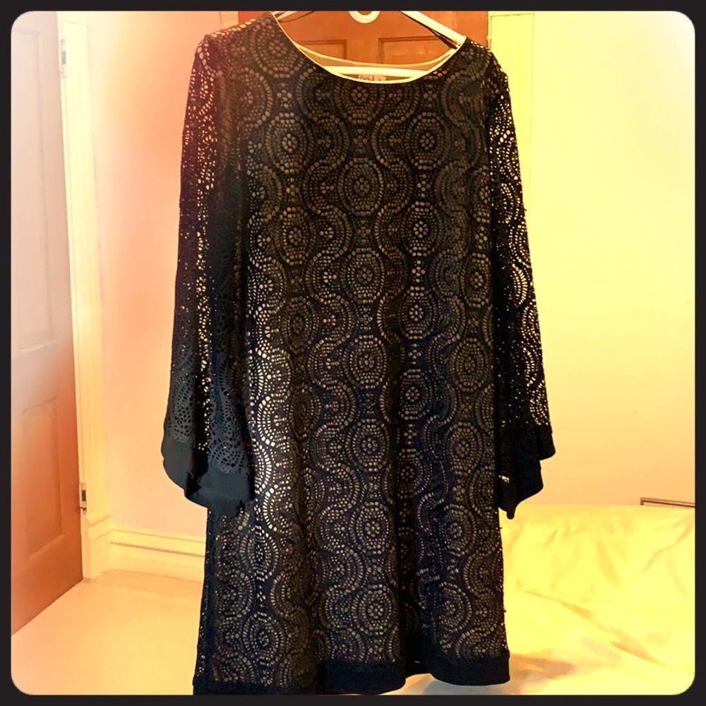 Emma & Michele black lace dress. Bell sleeve